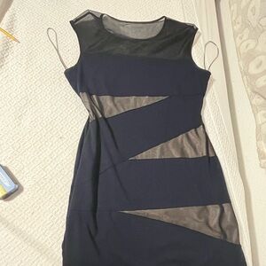 Black Navy Mesh Panel Sleeveless Sheath Dress